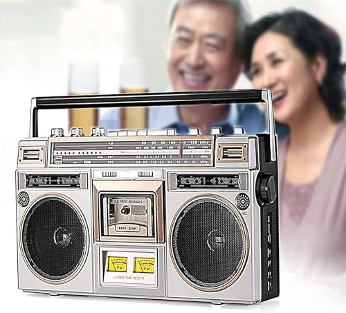 Boombox Lecteur CD Bluetooth - Radio AM/FM, enregistrement USB, enregistreur de cassette pour réunions de famille, voyage, excellente idée cadeau