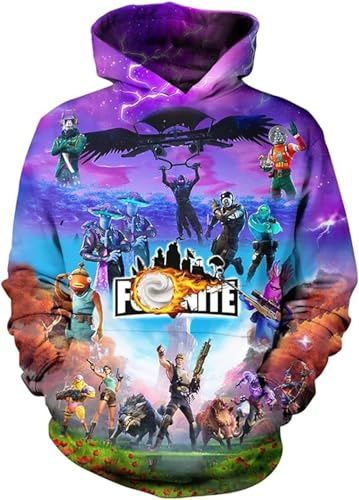 Battle Royale Gioco Maglione Ragazzi Felpa con Cappuccio Unisex Stampa 3D Anime Felpe Ragazze Maglione Manica Lunga Felpa con Cappuccio, Lilla, 160