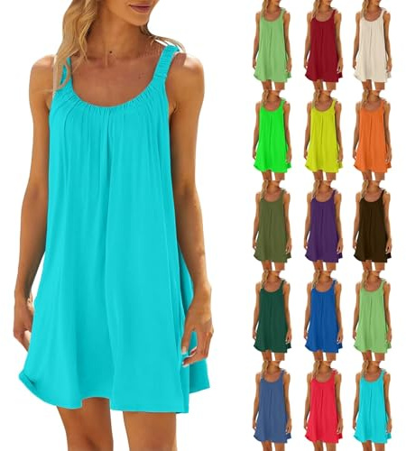 Surttan Strandkleider Damen Sommer Kurz Sommerkleid Bikini Cover Up Strandkleid Strand Kleider Casual Ärmellos Tshirt Kleid Minikleid