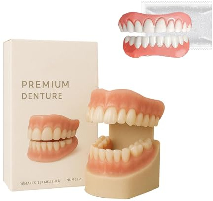 Dentiera premium, set di protesi in silicone morbido, kit di riparazione per protesi per uomini e donne, kit di protesi superiore e inferiore, vestibilità comoda (1 set)