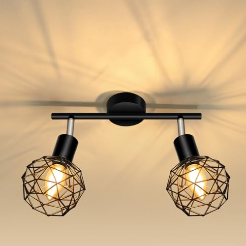 Aulaiyi Deckenstrahler 2 Flammig, 350°-Drehung, Deckenspots E14 Fassung, Deckenlampe LED Deckenleuchte, Spotleuchte Wand, Wandstrahler für Küche, Wohnzimmer, Schlafzimmer, Schwarz (Ohne Leuchtmittel)