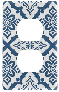 Tapas decorativas cuadradas tradicionales azules y blancas para placa de pared, lindas placas de interruptor y cubiertas de tomacorrientes, tapa para interruptor de luz, tomas dúplex, 4.53 x 2.75