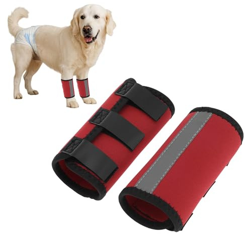 CAPASTEC Hund Vorderbein Sprunggelenkbandage Reflektierstreifen 1 Paar | Rot, SBR, 17cm x 11.5cm, Gelenkstütze, Kompressionsfunktion, Wundschutz, Schadenverband, Selbstklebend, Lindert Arthritis