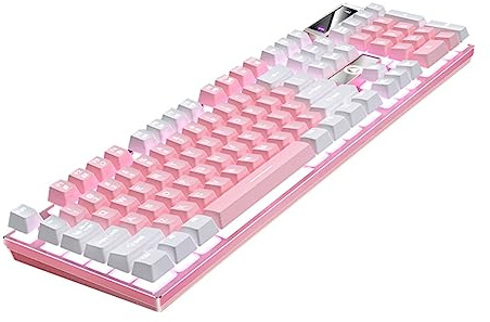 LALAFINA Tastiera Meccanica Rosa 104 Tasti Abs, Performance Elevata e Retroilluminazione Rgb per Accessori da Gaming, Facile da Usare Supporto Pieghevole