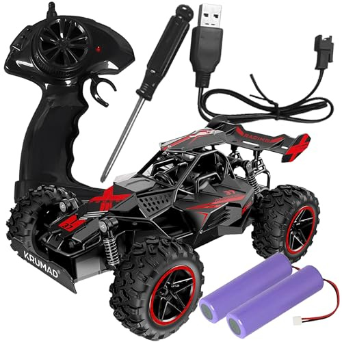 KRUMAD Ferngesteuertes Auto ab 3 Jahre, RC Auto für Kinder, 3.7V mit 2 Akkus & LED-Licht, Offroad Geländewagen mit Fernsteuerung, Stoßfester Konstruktion & USB-Ladekabel, Geschenk Junge