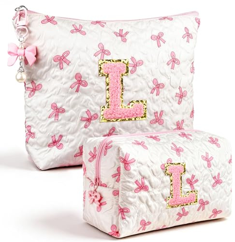 Giftota 2 Stück Kosmetiktasche Damen Mädchen, Personalisierte Geschenke für Frauen Schmetterling Make-up Tasche Groß, Reise Schminktasche mit Buchstaben, Kosmetiktasche Klein Geburtstag Weihnachten, L