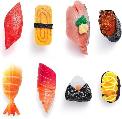 Süße Sushi-Kühlschrankmagnete, 8 Stück, japanische Simulations-Magnete, für Kühlschrank, Spind, Magnettafel, Küche, Whiteboard, Büro
