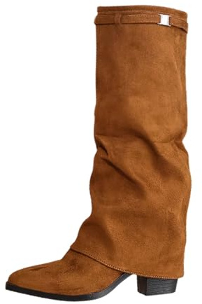 Generisch Bottes à tige large pour femme en matériau souple avec bout simple et pointu pour l'automne et l'hiver Idéal pour un confort quotidien et élégant, marron, 37 EU