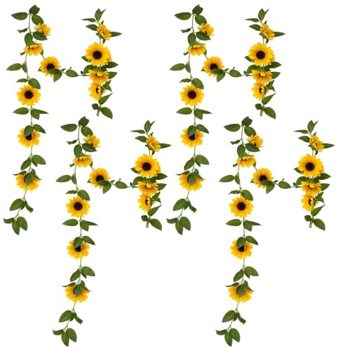 MmotZsb Blumengirlande Sonnenblumen Deko, 4 Künstliche Sonnenblumen Girlanden Mit 10 Blüten, Perfekt Für Hochzeitsbögen, Gartenzäune, Partydekoration Und DIY Kränze