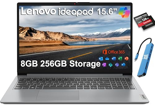 Lenovo IdeaPad Laptop Computer, 15.6 Anti-Glare, 8GB RAM, 256GB (128GB SSD +128GB eMMC), 1-Year Office 365, Intel Core CPU, for Student, Home, Work, Numeric Keypad, Wi-Fi 6, IST HUB, Win 11 Home S