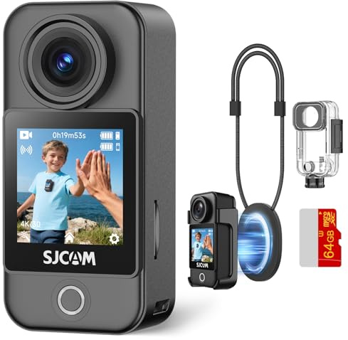 SJCAM Fotocamera tascabile C400 4K, alimentazione 7H, stabilizzazione a 6 assi, videocamera sportiva indossabile impermeabile fino a 30 m, videocamera per vlogging per YouTube Live Streaming