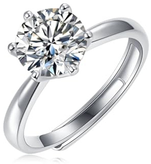 aomoso Bague pour Dames - 1CT Bague Solitaire en Moissanite - Avec Certificat, Argent 925, Moissanite de Haute Qualité, Grade D+VVS1,Convient pour : Date/Tous les Jours/Mariage/Anniversaire