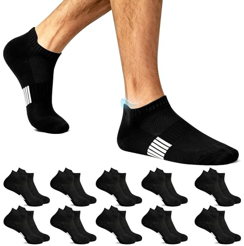 Lakpoau Calzini Uomo & Donna, 10 Paia Calze Sportivi Running rinforzati tallone e punta Fantasmini Corti in Cotone Traspirante, Nero,39-42