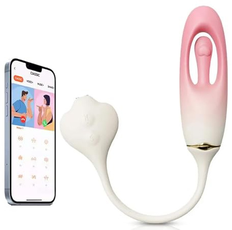 Vibration für Frauen mit APP für Sie JFRong Leise Tragbar Kugel Vibrator Anal G-Punkt Klitoris Stimulator mit 9 Vibrationsmodi & 9 Schlagmodi Vibro ei Erotik Sex Toyset für Woman Paar Solo(Weiß+Rosa)