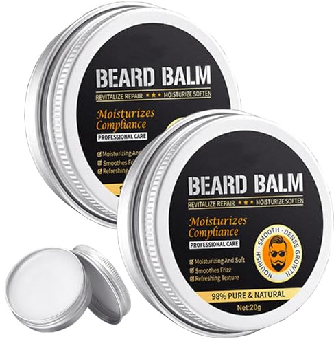 Beard Balm for Men, 2PCS 40g Strong Hold & Light Shine Mustache Wax, Smooths Shapes & Nourishes Hair, Grooming Styling Care for 3-Day to Full Beards