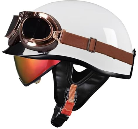 Caschi Moto Jet E Demi-Jet Vintage Omologato DOTECE Mezzo Casco Da Motociclista Caschi Cromwell Con Occhiali Casco A Scodella Per Uomo Donna Scooter Street Cruiser 18,XXL:63-64CM
