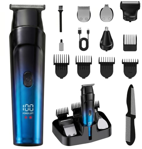 Unipampa 5 en 1 Maquina de Cortar Pelo, Recortadora de Barba, Cortadora de Pelo, Type-C Recargable, IPX5 Impermeable, con 5 Peine Guía, para Hombre, Cabello, Nariz, Orejas y Zonas Íntimas