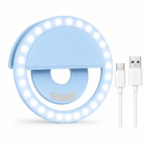 Selfie Ring Light, Rechargeable Portable Clip-on Selfie Fill Light with Strong LED for Andriod and All Smart PhonesPhotography, Camera Video, Girl Makes up, Rotatable Flash Lamp (BLUE)