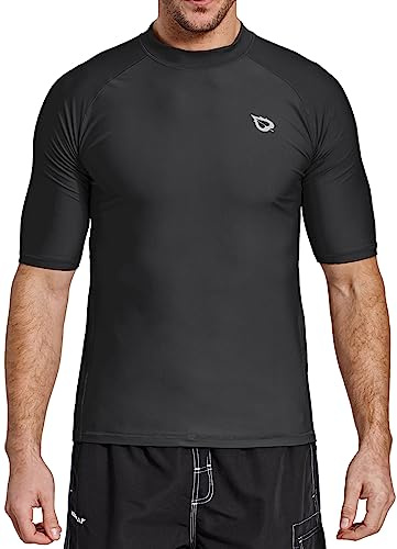 baleaf UV Shirt Herren Wasser UPF 50+ Kurzarm Rashguard Herren Schwimmshirt Rash Vest für Schwimmen Tauchen Schwarz XXL