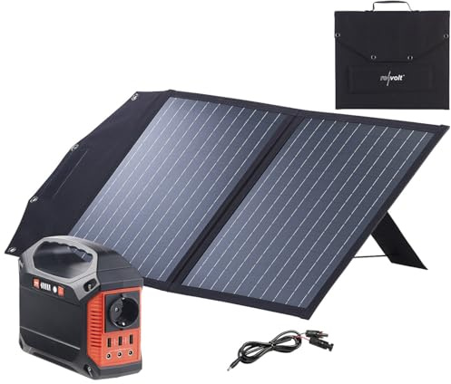 revolt Powerbank mit Solarpanel: Powerstation & Solar-Generator mit faltbarem 50-W-Solarpanel, 155 Wh (Powerstation mit Set, Powerbank mit Laden, iPhone Ladestation)