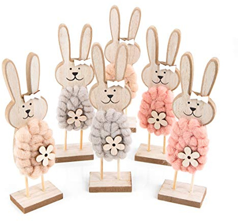Logbuch-Verlag Osterhase Deko-Figuren, 6er Set: Osterhasen-Figuren groß, Moderne Osterdeko aus Holz, Natürliche Deko-Hasen für Tisch, Holzhase für Kommode & Fensterbank, Osterschmuck Indoor, 22 cm