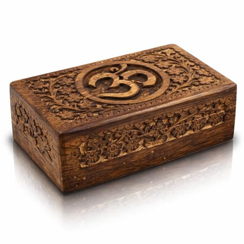 Handmade Wooden Jewelry & Keepsake Box, Decorative Storage Box, 8 x 5 Inch | Antique finish, strong hinges, stores trinkets, photos, ticket stubs, watches, keys, coins, home décor accent & gift idea