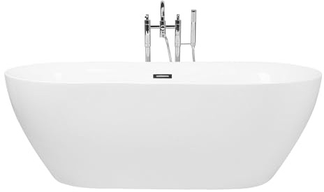 Stilvolle Acryl Badewanne oval freistehend weiß mit Überlauf 150 x 75 cm Carrera