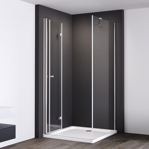 IMPTS Duschkabine 90x90 cm Eckeinstieg Duschabtrennung Duschtür mit Seitenwand, Falttür aus 6mm ESG Sicherheitsglas Höhe 185 cm,OHNE Duschwand und Ablaufgarnitur