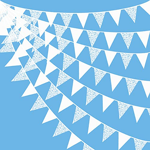 Wimpelkette, 10 m, Weiß, Stoff, Spitze, Banner, Partydekoration, Baumwolle, Wimpelkette, Dreiecksflaggen, Girlande für Weihnachten, Hochzeit, Geburtstag, Jahrestag, Kinderzimmer