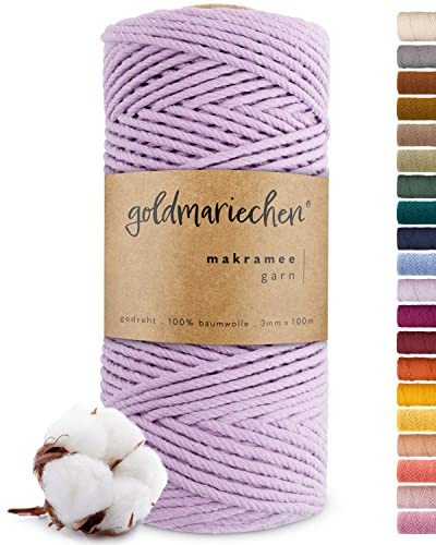 goldmariechen - Premium Makramee Garn (Lavendel) 3mm x 100m - 100% Baumwolle - Makrameegarn Baumwollgarn für DIY-Handwerk wie Halskette, Armband, Schlüsselanhänger, Lampenschirm zum selber Machen