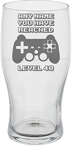 Always Looking Good Personalised Engraved 40th Birthday Pint Glass 40th Birthday Gift, 40 Year Old Beer Glass with Any Name Has Reached Level 40 Gaming Controller (Empty Glass)
