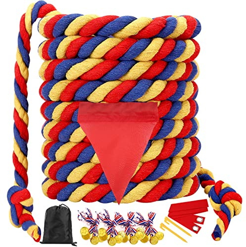 WYRJXYB Outdoorspiele Tauziehen Seilspiel 18M, Outdoor Spiele Gartenspiele für Kinder Erwachsene, Tauziehseil mit Medaillen für Kindergeburtstag Spiele Party, Tricolor