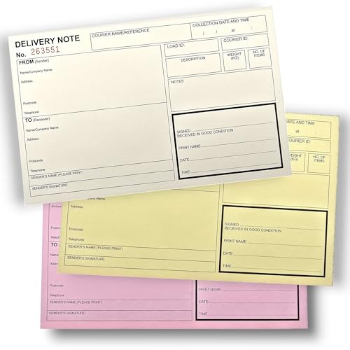 Delivery Note, Triplicate NCR Delivery Book, Carbonless Proof of Delivery (POD) A5 Notebook, 50 Triplicate Copies per Book, POD, Size A5 (1 Book)
