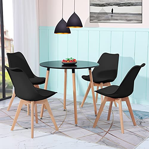 FURNITABLE Set aus Runder Esszimmertisch mit 4 Schwarzem Stühlen | Essgruppe 5-teilig | Esszimmergruppe für Esszimmer Küche Wohnzimmer | Schwarzer Esstisch