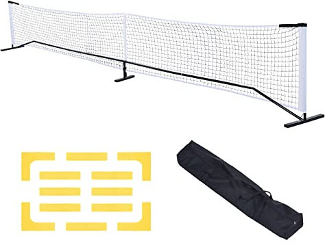 PATIKIL Tragbare Pickleball Netz Draußen 22FT Regelung Größe Netz System mit Spielfeld Markierungen Tragetasche für Auffahrt Hinterhöfe Innen Draußen Spiel Schwarz