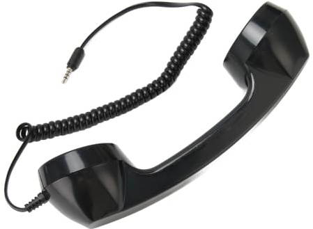 Auricular de Teléfono Retro, Auricular de Teléfono Retro Vintage Receptor de Teléfono Celular Micrófono Altavoz para Teléfonos Móviles, Computadoras (Negro con Correa Ajustable)