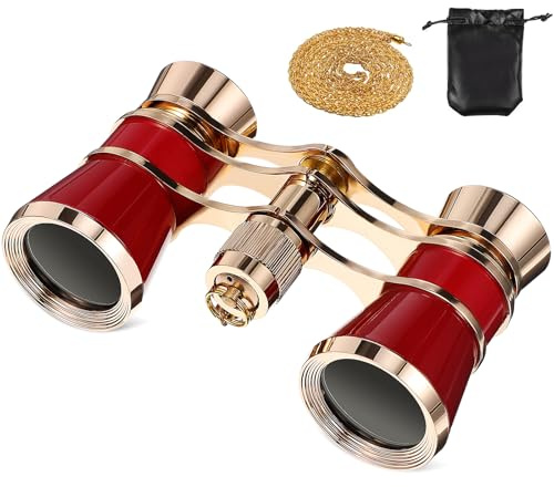 ULTECHNOVO Opera Glasses Binoculars, 3 X 25 ini Binocular Compact Lightweight, Theater Glasses, Compact Lightweight with Chain, for Adults Women in Concert Theater Opera (Red)