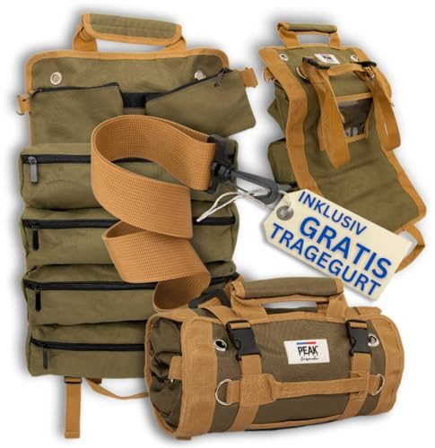 PEAKFEVER Organizer - Werkzeugtasche | Inkl. Gurt | für Werkzeug und Zubehör | Ideale Werkzeugrolle für Werkstatt - Garage - Arbeitstasche Herren & Damen
