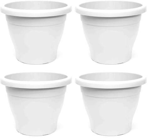 Acan Tradineur Lot de 4 pots ronds en plastique pour plantes et fleurs méditerranéennes avec trous inférieurs Conteneur extérieur et intérieur de la maison Blanc 30 cm