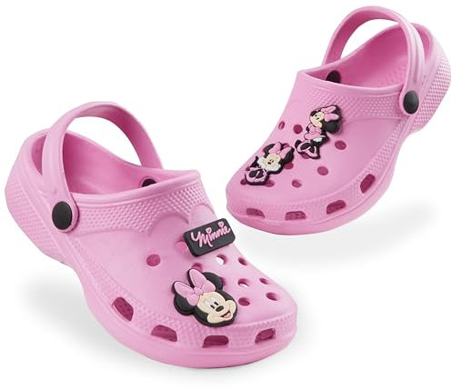 Disney Clogs mit abnehmbaren Anhängern, Kinder Sandalen Strandschuhe Mädchen - Stitch Sachen für Mädchen (Rosa Minnie, 28 EU)