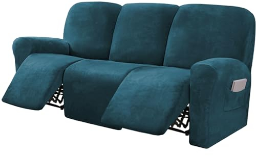 YCDZSW Relaxsessel Sesselbezug Stretchhusse, Elastisch Bezug Für Armchair Stretch Cover, Bezüge for Fernsehsessel Liege Sessel Recliner Chair (Dunkelblau,3 Sitzer)