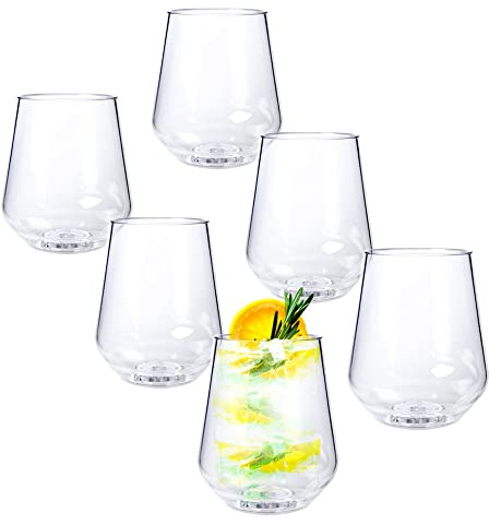 Doimoflair Cocktail Glass Wine Glasses Plastic Shatterproof Drinking Cups Plastic Transparent 39 cl Set of 6