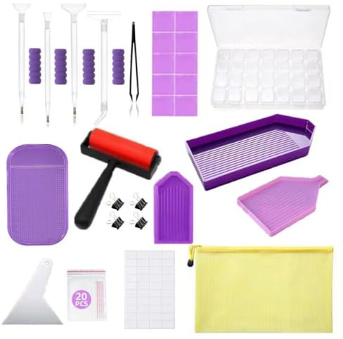 Pracht Hobby Diamond Painting, Juego de Accesorios, Herramientas para Pintar con Diamantes, 24 Piezas, Incl. Caja clasificadora