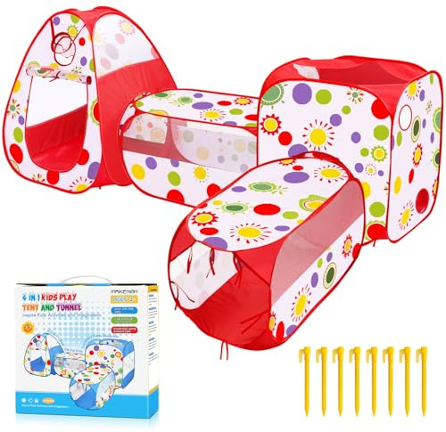 MAIKEHIGH Tunnel Gioco per Bambini, 4 en 1 Pop Up Tenda con Pieghevole Piscina Palline Interno Esterno Giardino Gioco Ragazzi Ragazze Compleanno Regalo