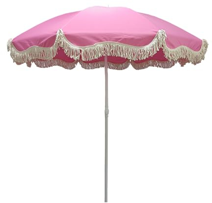 Strandschirm, Gartenschirm ,Boho Sonnenschirm Mit Fransen Terrassenschirm Wasserdicht Balkonschirm Mit Neigung Sonnenschirm ,Portable Marktschirm Mit Tasche Tischschirm ( Color : Pink , Size : 200*240