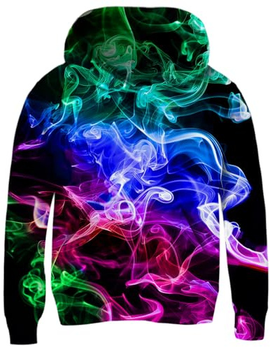 Fanient Pullover Pojkar Flickor 3D-Tryck Fleece Hoodie Barnhuvtröja med Kängurufickor, Färgglad, 11-13 år