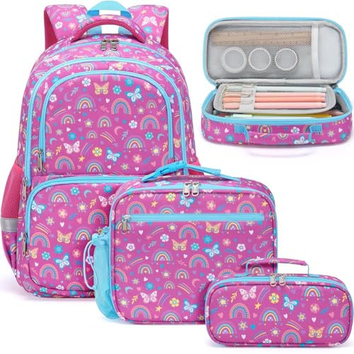 Fimibuke Kids Backpack for School Girls, 3PCS Waterproof Toddler School Bag