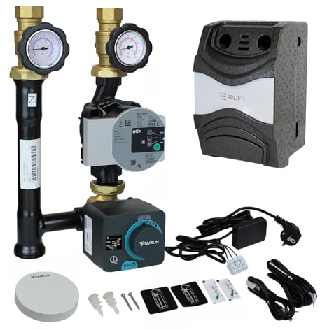 ENVIRON - Gruppo pompe circuito di riscaldamento Profimix EN001T, con miscelatore a tre vie, pompa ad alta efficienza e motore di regolazione con controllo meteorologico integrato (Wilo Para 25/6)