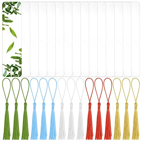 15 Rechteckige Acryl Lesezeichen Set mit Mehrfarbigen Quasten - Blanko Rohlinge für DIY Handwerk und Bastelarbeiten