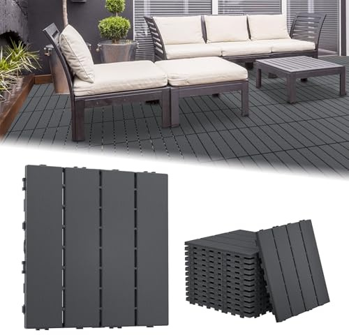 LZQ Lot de 33 dalles de balcon, aspect bois, revêtement de sol pour balcon, jardin, 33 pièces = 3 m², en plastique polyéthylène, surface antidérapante, plaques résistantes aux intempéries avec